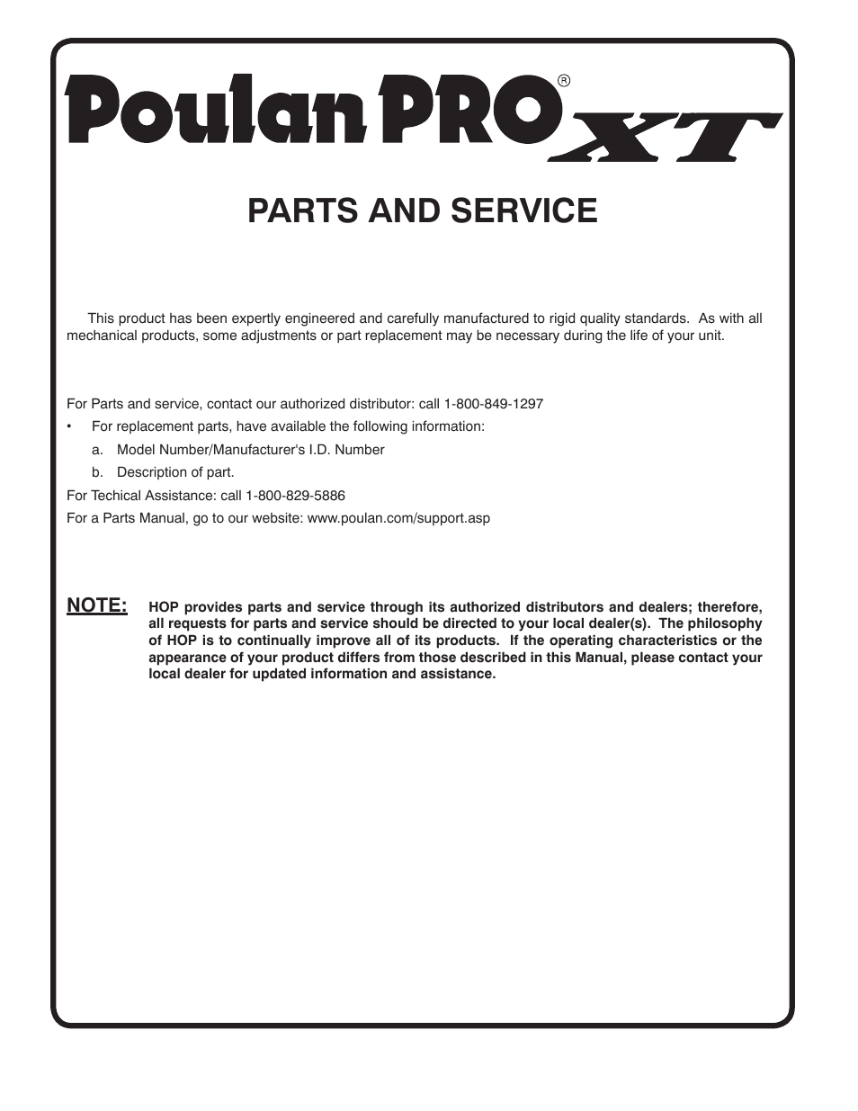Parts and service | Poulan XT 433507 User Manual | Page 30 / 30