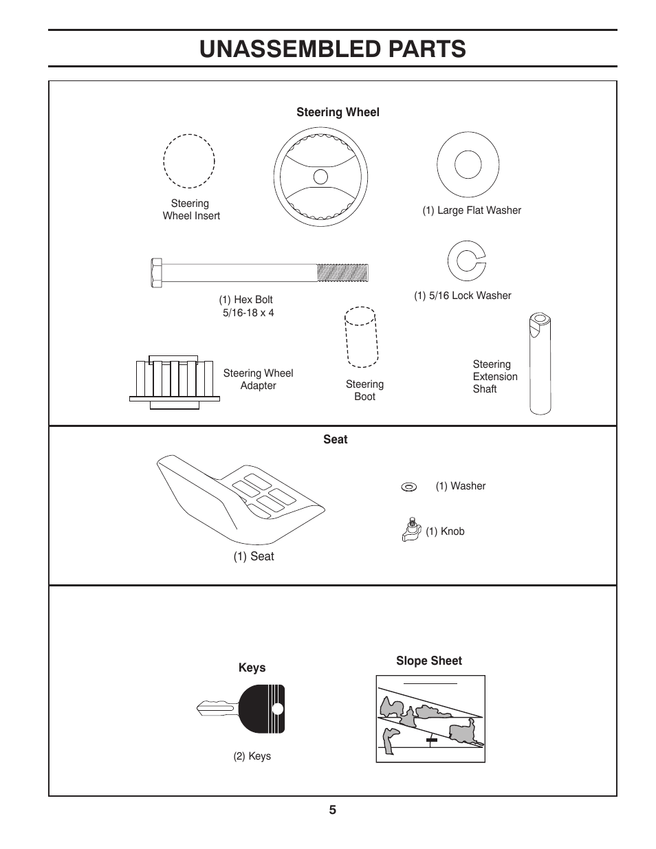 Unassembled parts | Poulan XT 433507 User Manual | Page 5 / 30