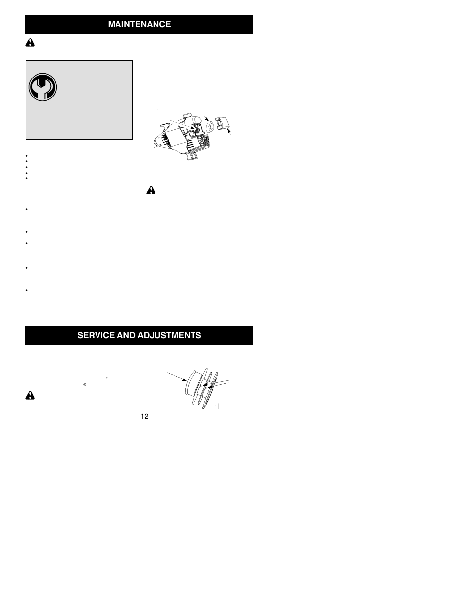 Maintenance, Service and adjustments | Poulan PP136 User Manual | Page 12 / 16
