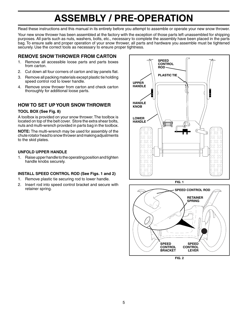 Assembly / pre-operation | Poulan 192039 User Manual | Page 5 / 20