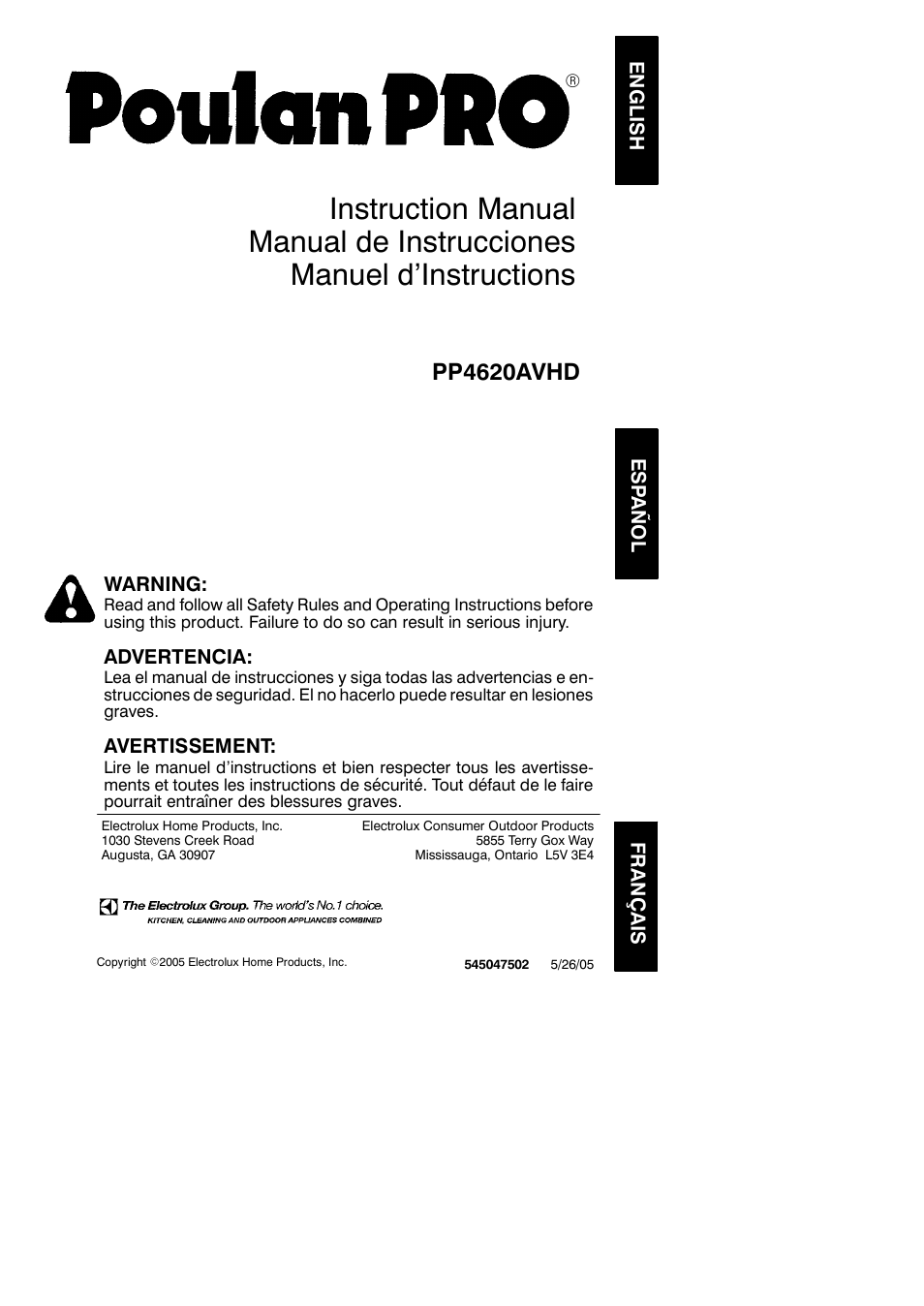 Poulan 545047502 User Manual | 18 pages