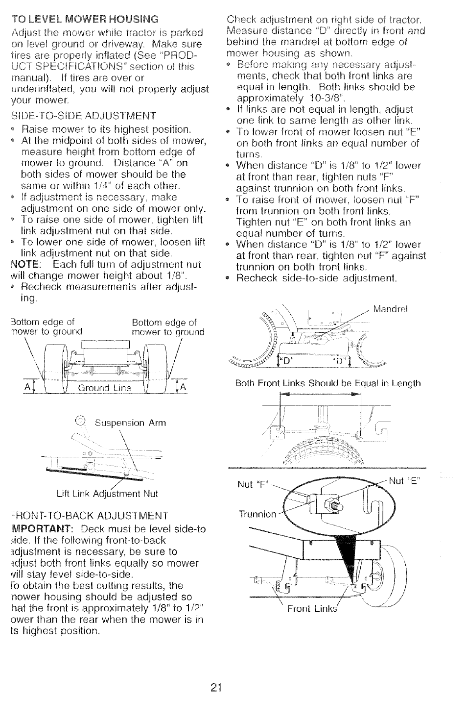 To level mower housing | Poulan 2000-11 User Manual | Page 21 / 48