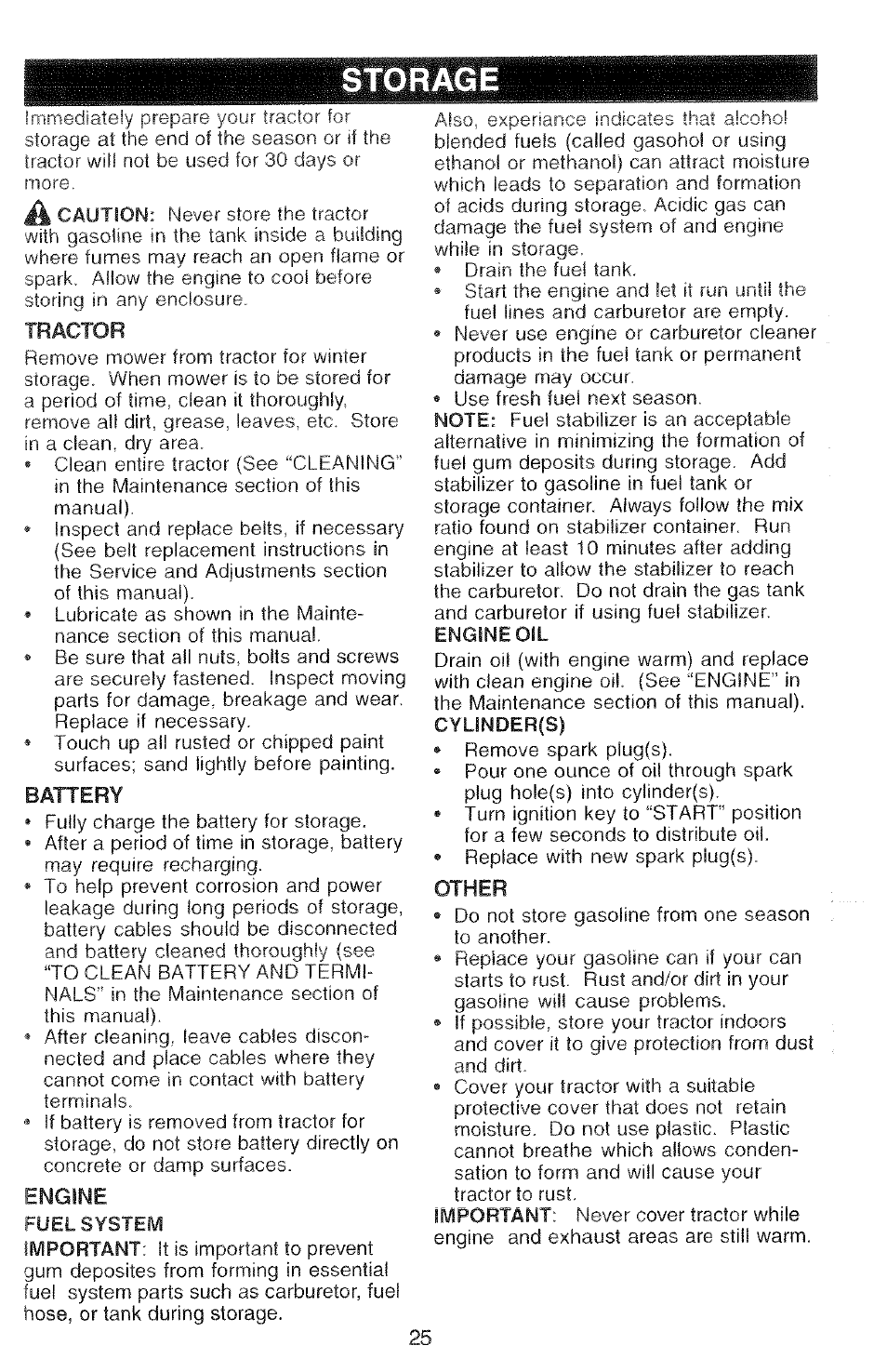 Storage | Poulan 2000-11 User Manual | Page 25 / 48