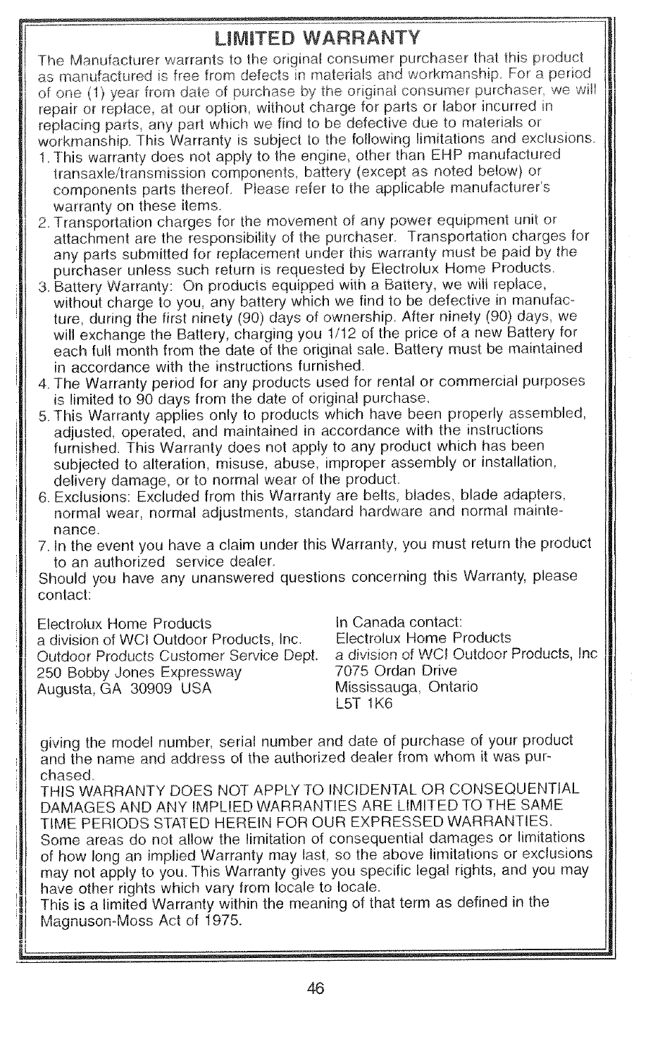 Limited warranty, At our | Poulan 2000-11 User Manual | Page 46 / 48
