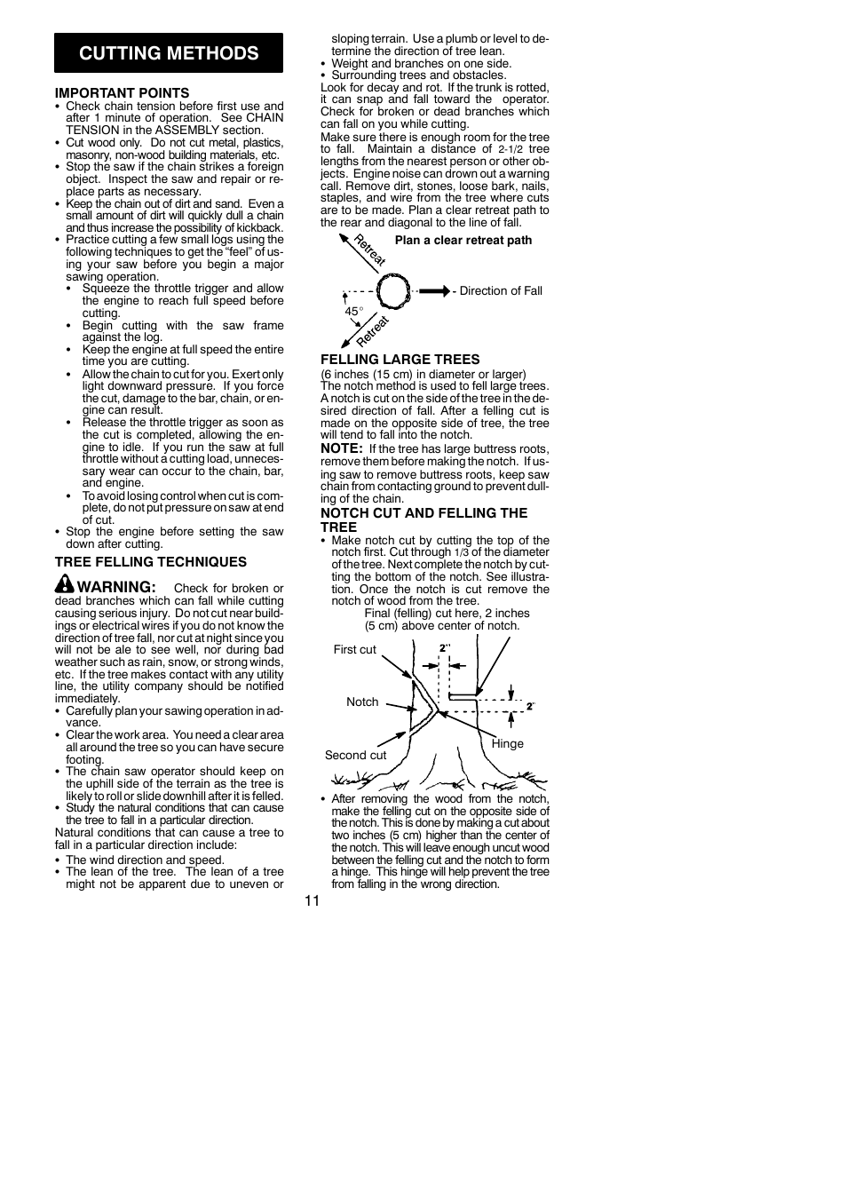 Cutting methods, Warning | Poulan 2150PR  EN User Manual | Page 11 / 18