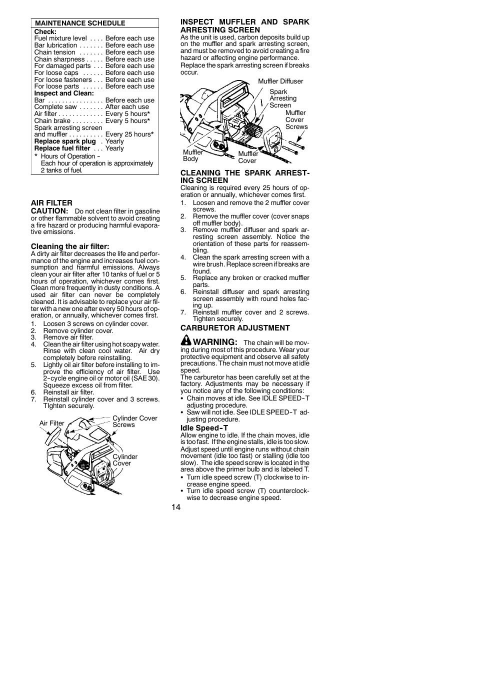 Warning | Poulan 2150PR  EN User Manual | Page 14 / 18