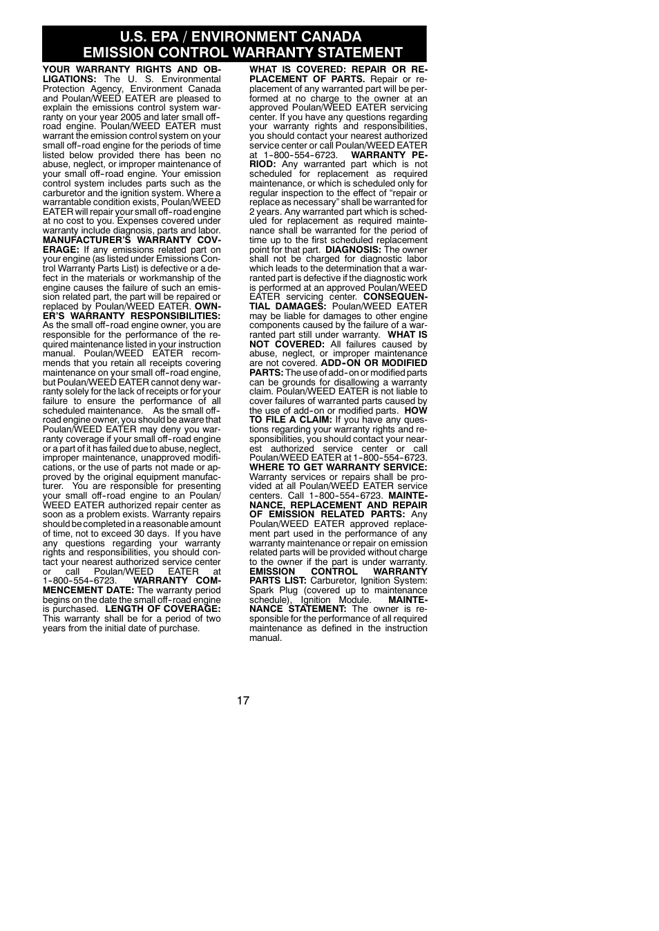 Poulan 2150PR  EN User Manual | Page 17 / 18