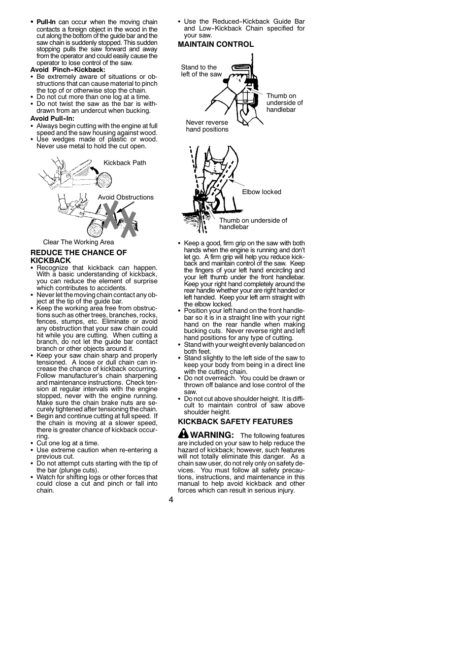 Warning | Poulan 2150PR  EN User Manual | Page 4 / 18