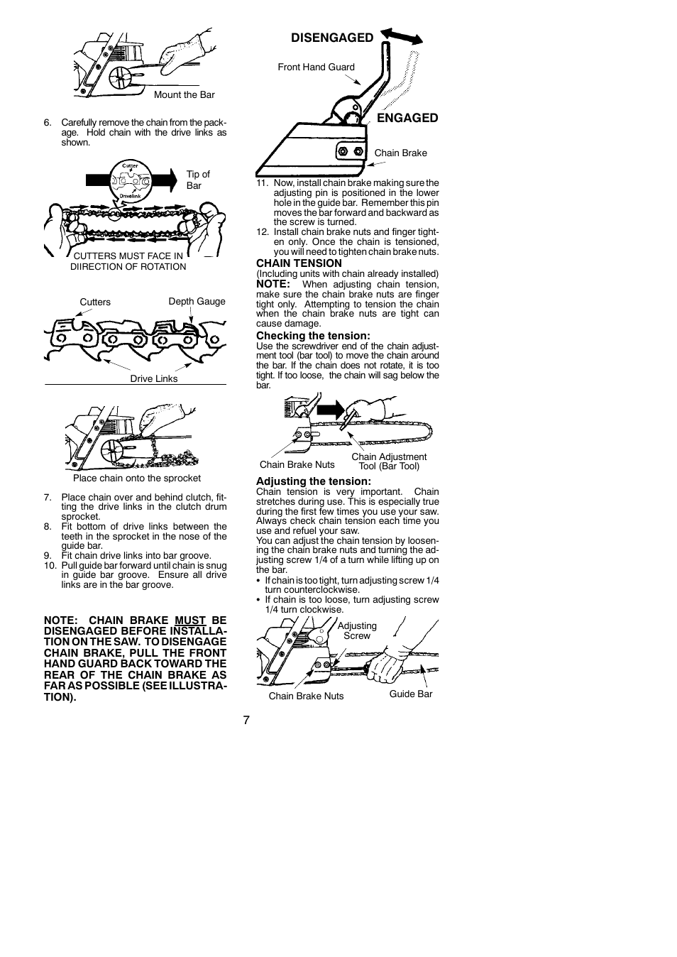 Disengaged engaged | Poulan 2150PR  EN User Manual | Page 7 / 18