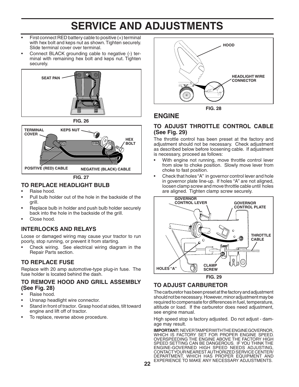 Service and adjustments, Engine | Poulan 188870 User Manual | Page 22 / 44