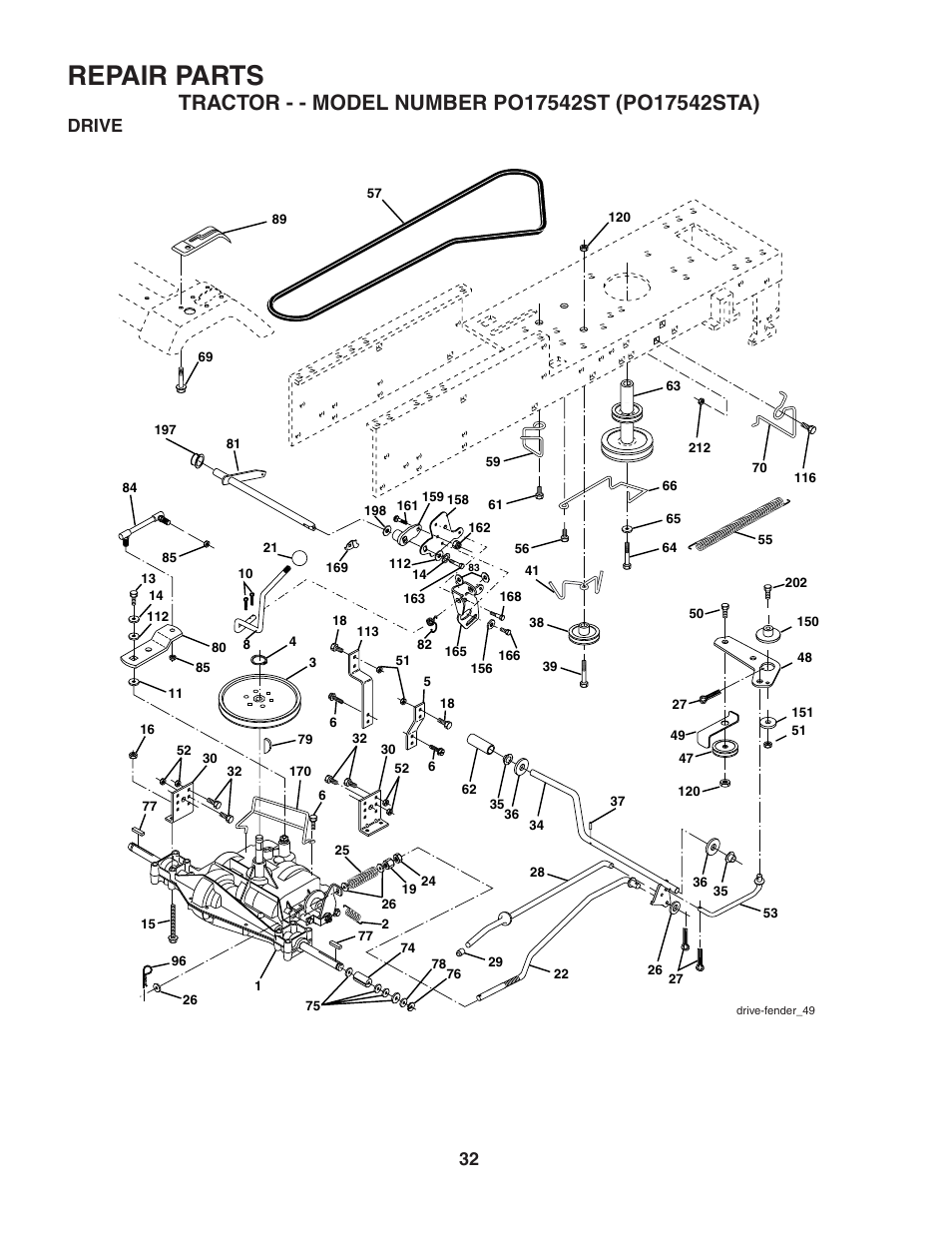 Repair parts, Drive | Poulan 188870 User Manual | Page 32 / 44