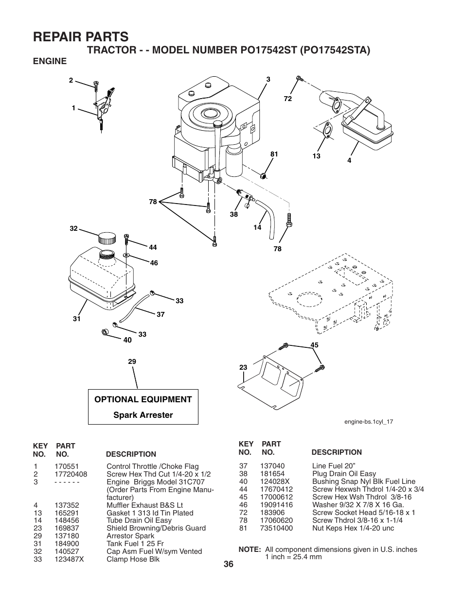 Repair parts | Poulan 188870 User Manual | Page 36 / 44