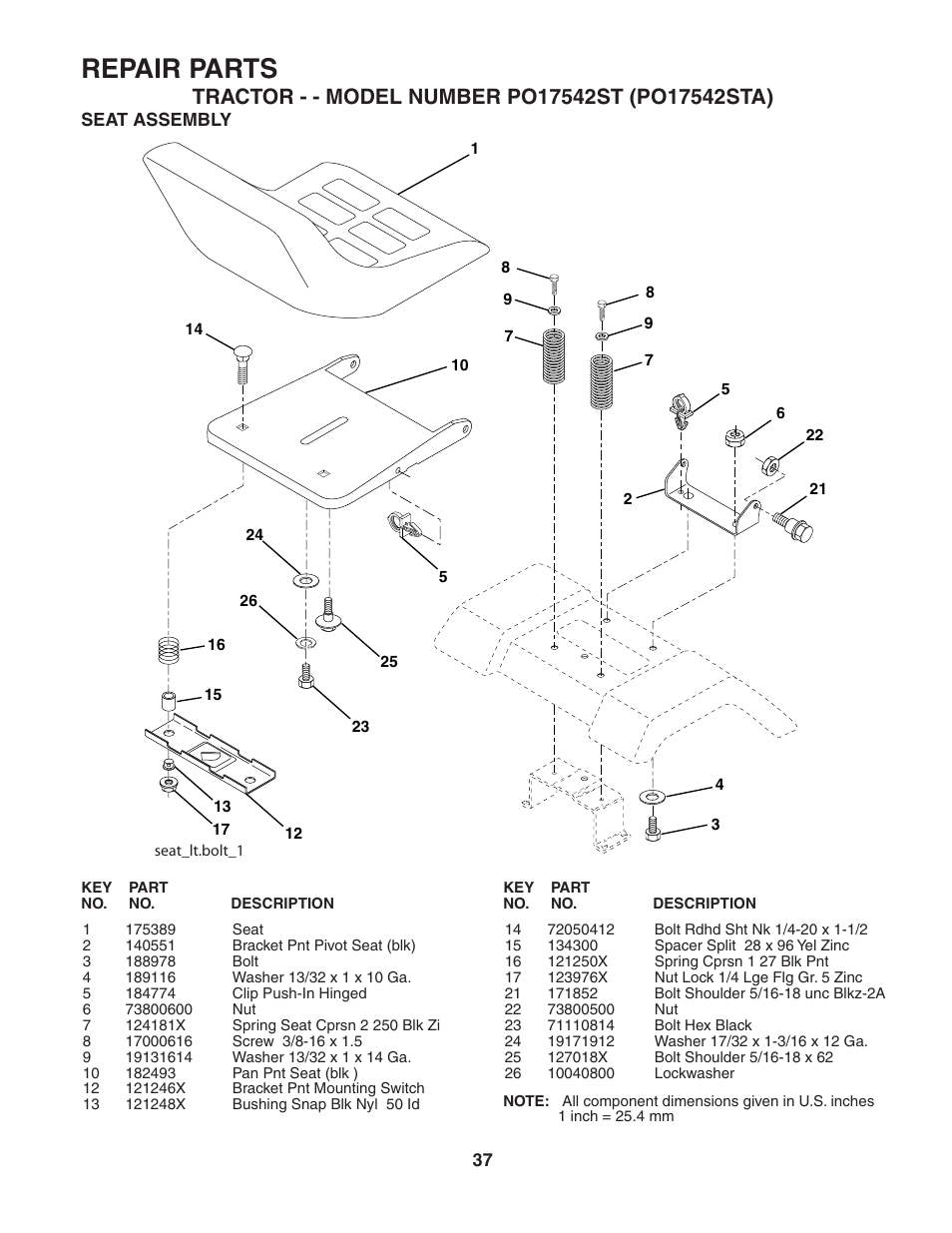 Repair parts | Poulan 188870 User Manual | Page 37 / 44