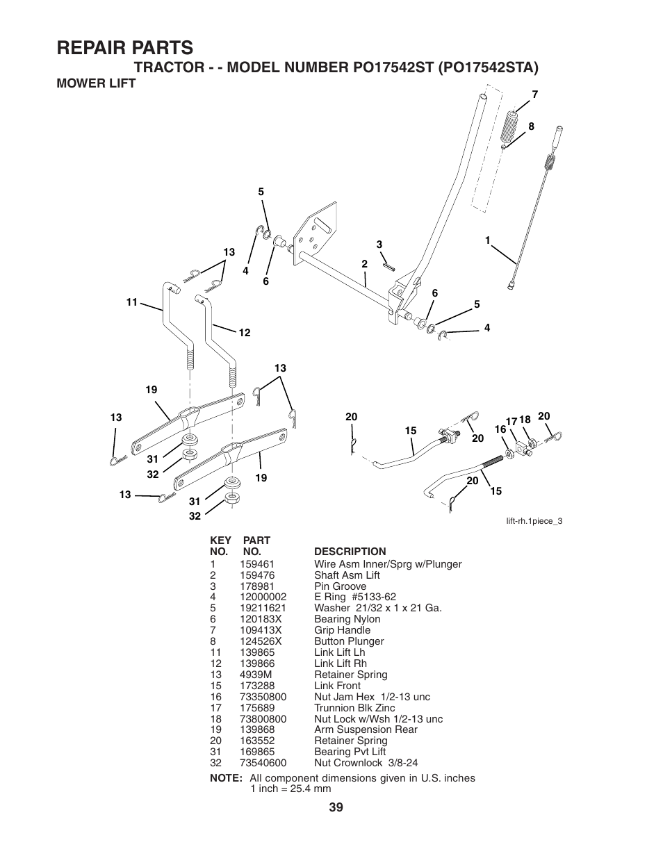 Repair parts | Poulan 188870 User Manual | Page 39 / 44