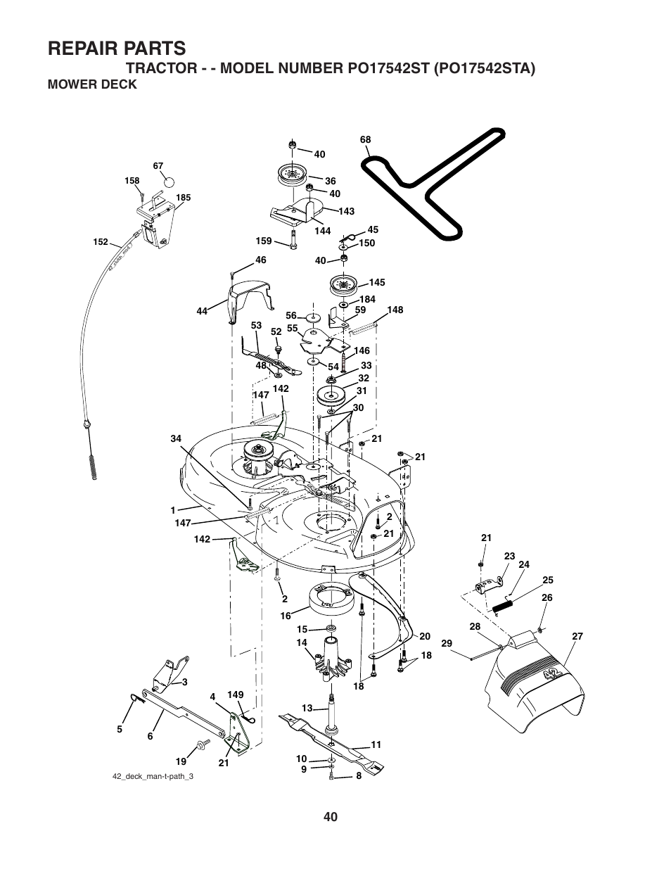 Repair parts, Mower deck | Poulan 188870 User Manual | Page 40 / 44