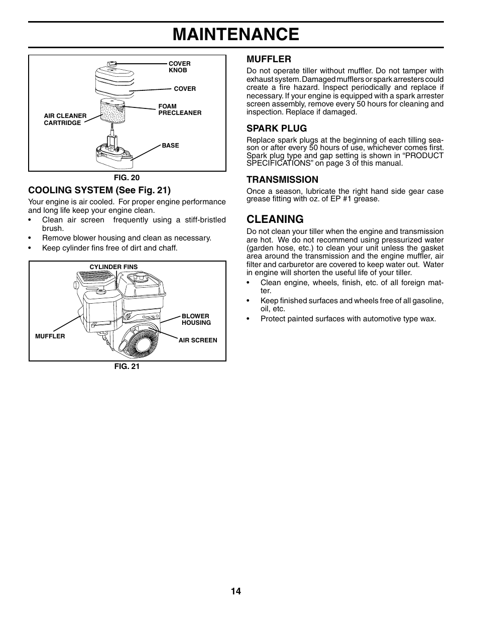 Maintenance, Cleaning | Poulan HDR500M User Manual | Page 14 / 21
