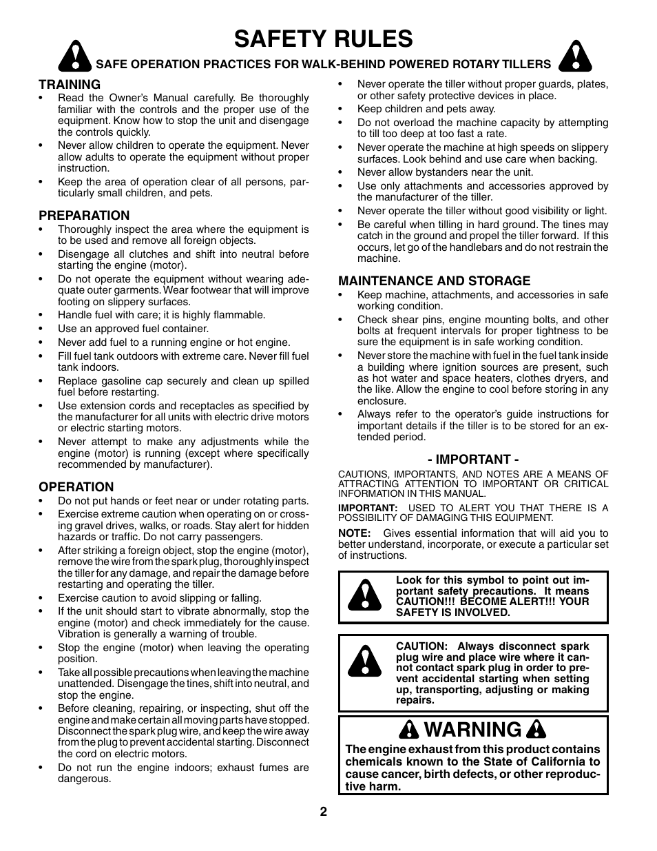 Safety rules, Warning | Poulan HDR500M User Manual | Page 2 / 21