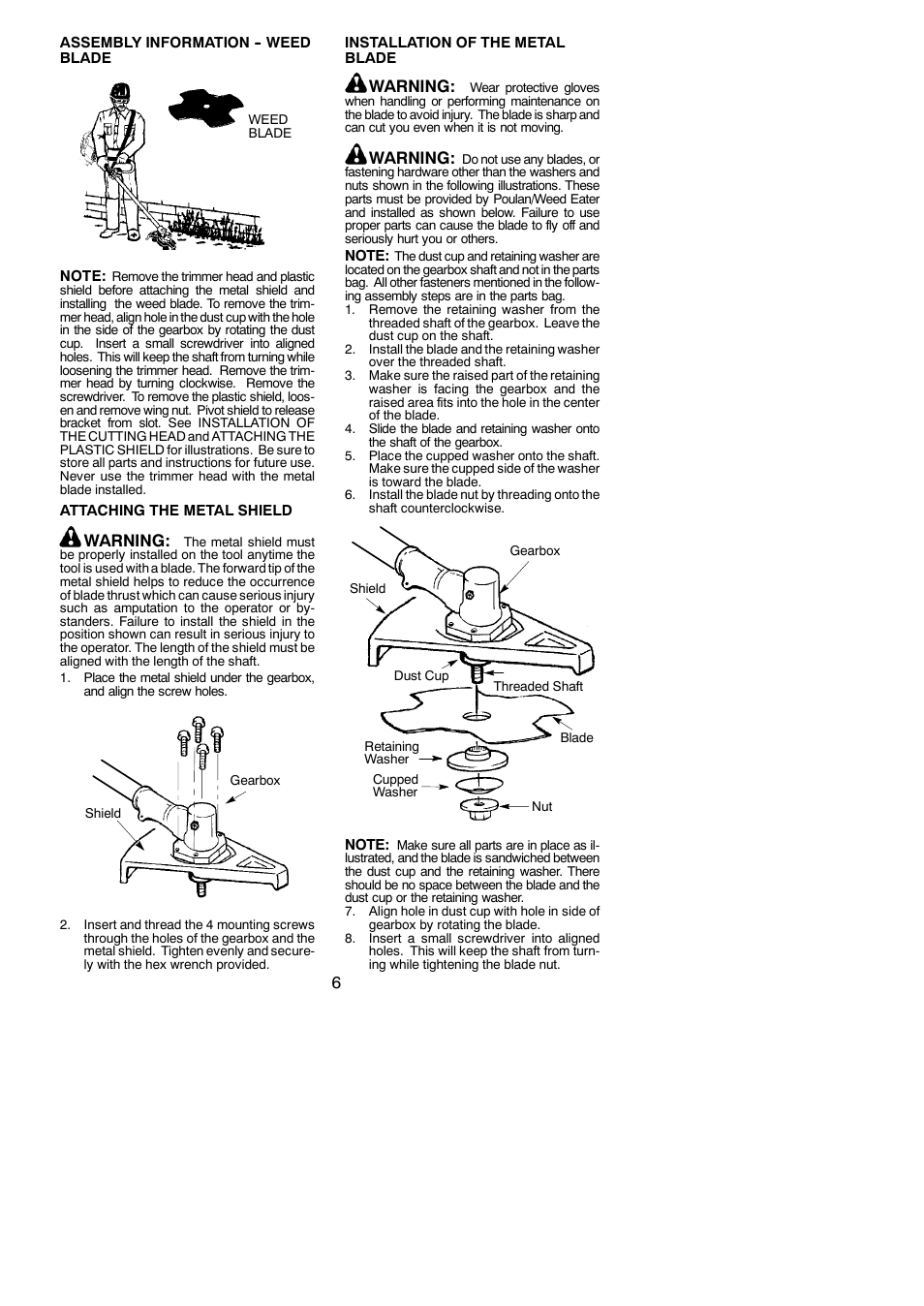 Warning | Poulan 545117592 User Manual | Page 6 / 16