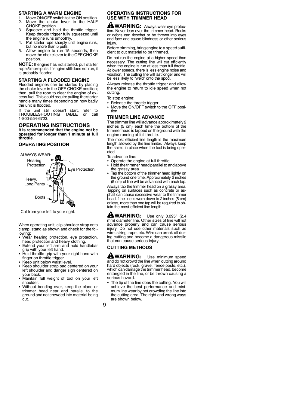 Operating instructions, Warning | Poulan 545117592 User Manual | Page 9 / 16