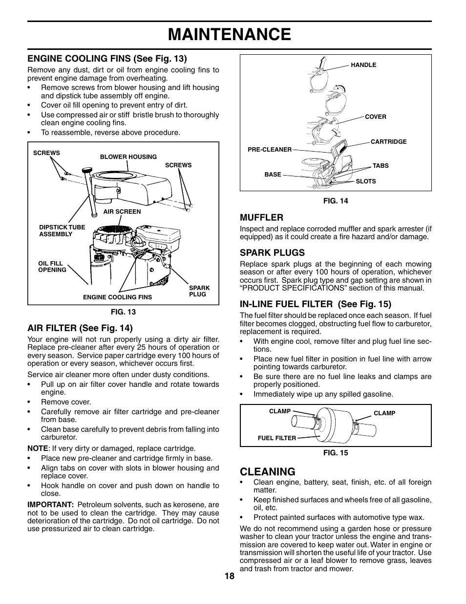 Maintenance, Cleaning | Poulan 187301 User Manual | Page 18 / 44