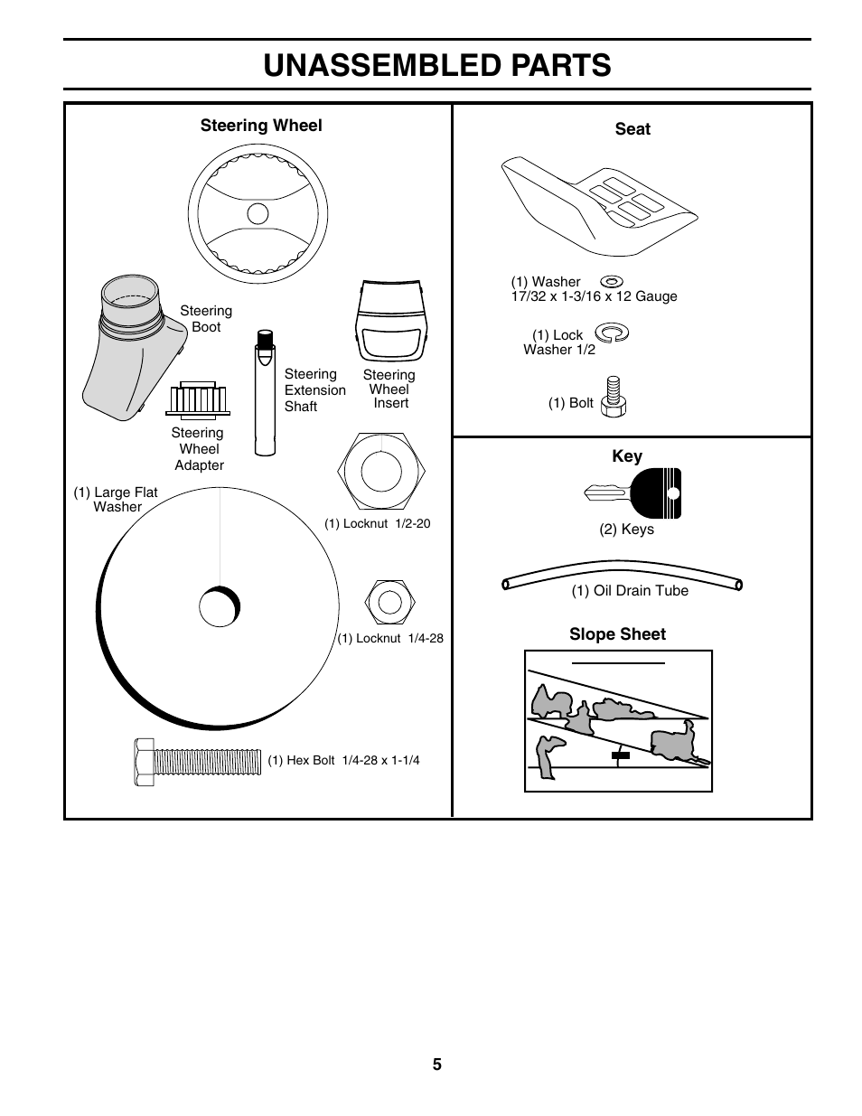 Unassembled parts | Poulan 187301 User Manual | Page 5 / 44