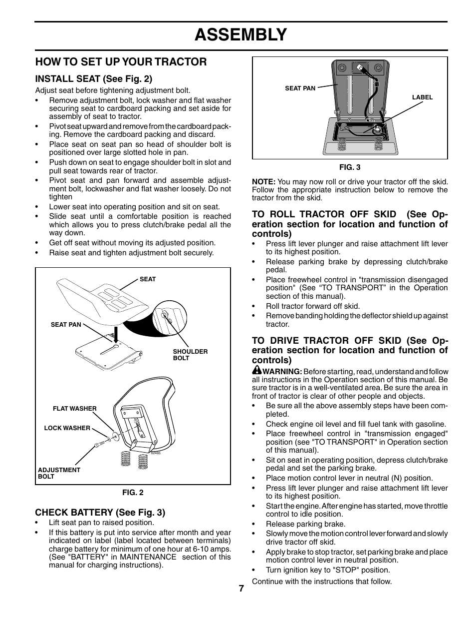 Assembly, How to set up your tractor | Poulan 187301 User Manual | Page 7 / 44