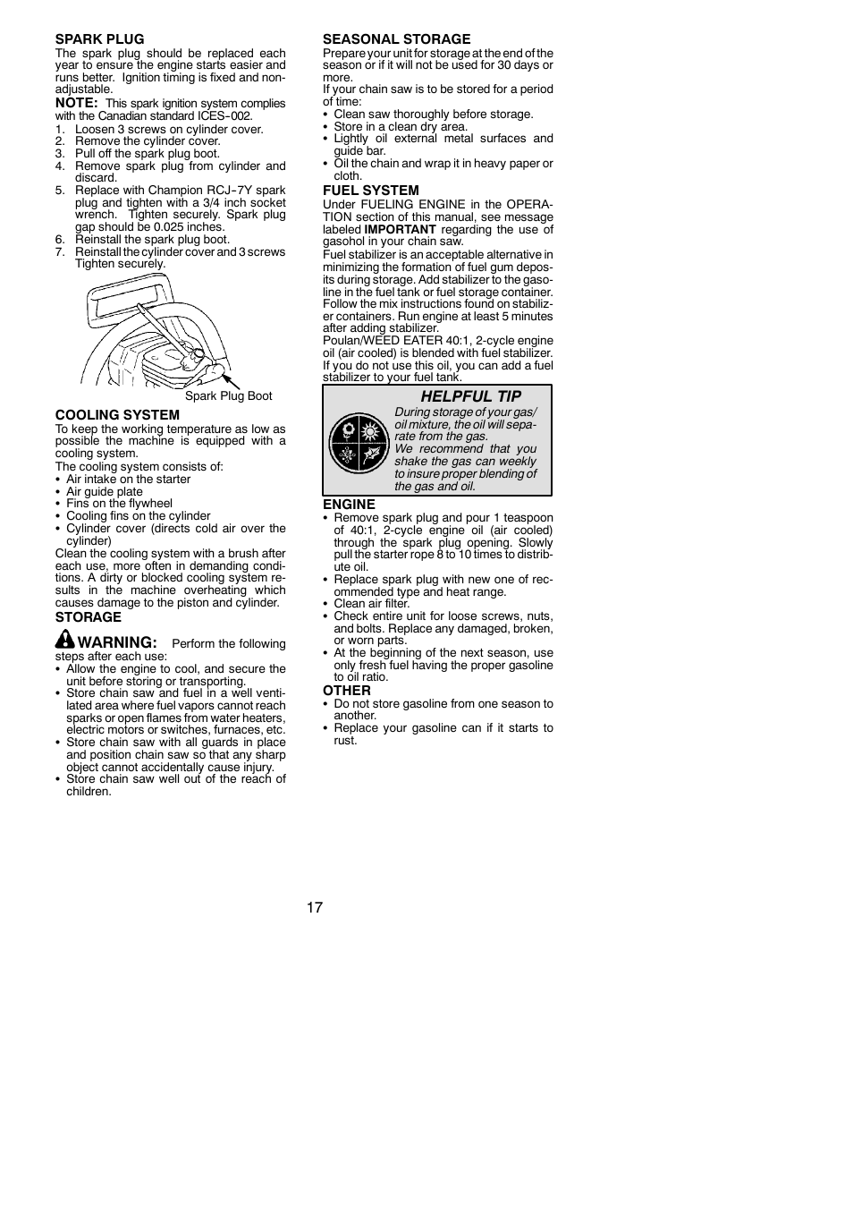 Warning, Helpful tip | Poulan PP4620AV User Manual | Page 17 / 20