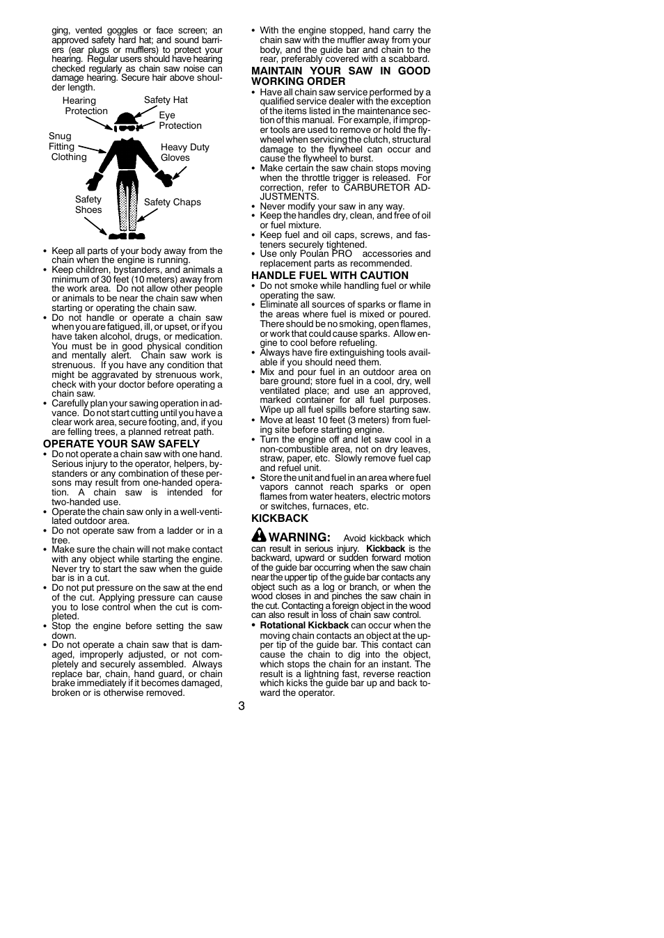 Warning | Poulan PP4620AV User Manual | Page 3 / 20