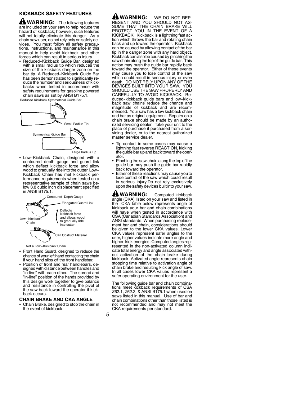 Warning | Poulan PP4620AV User Manual | Page 5 / 20