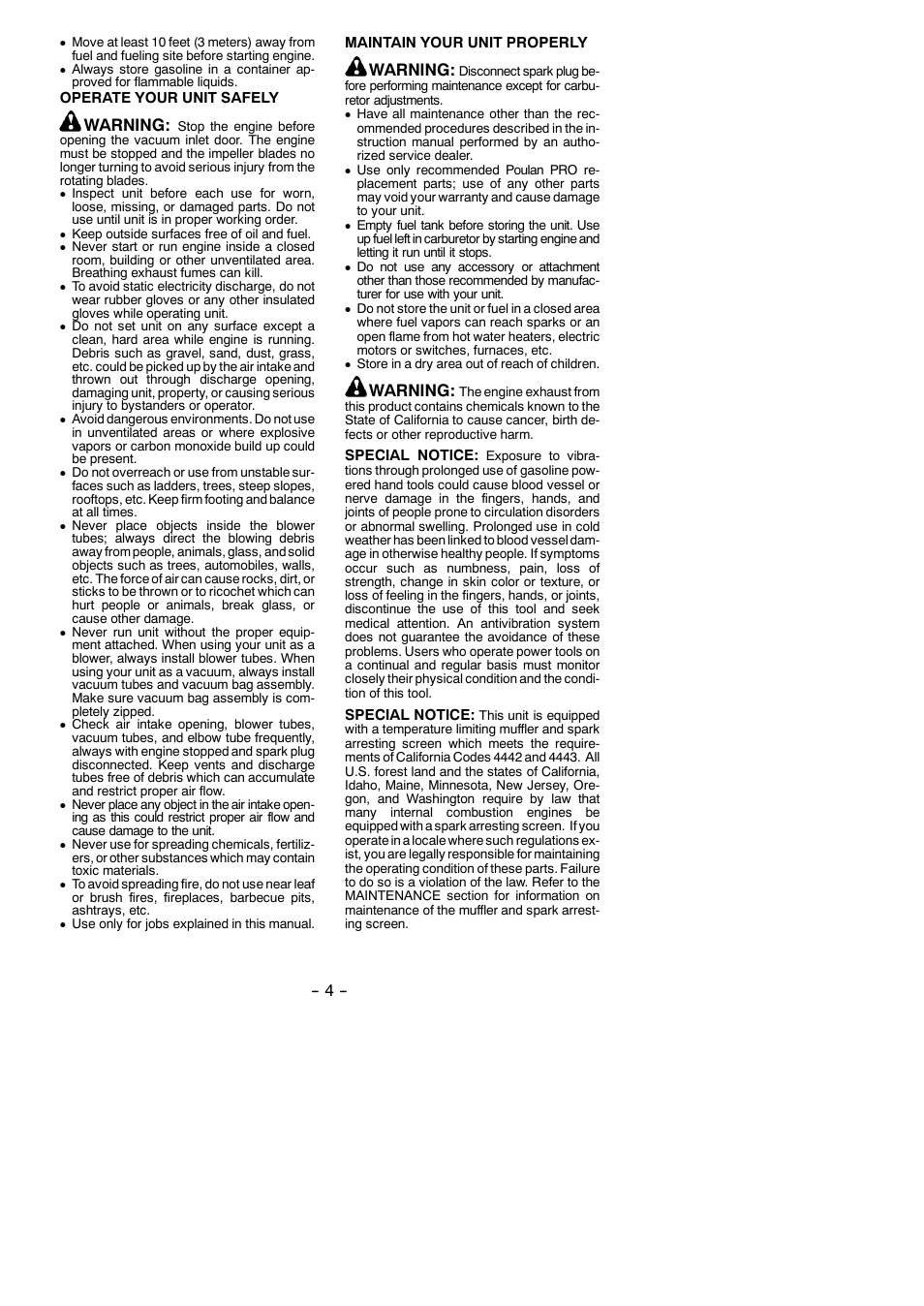 Warning | Poulan 115351327 User Manual | Page 4 / 14