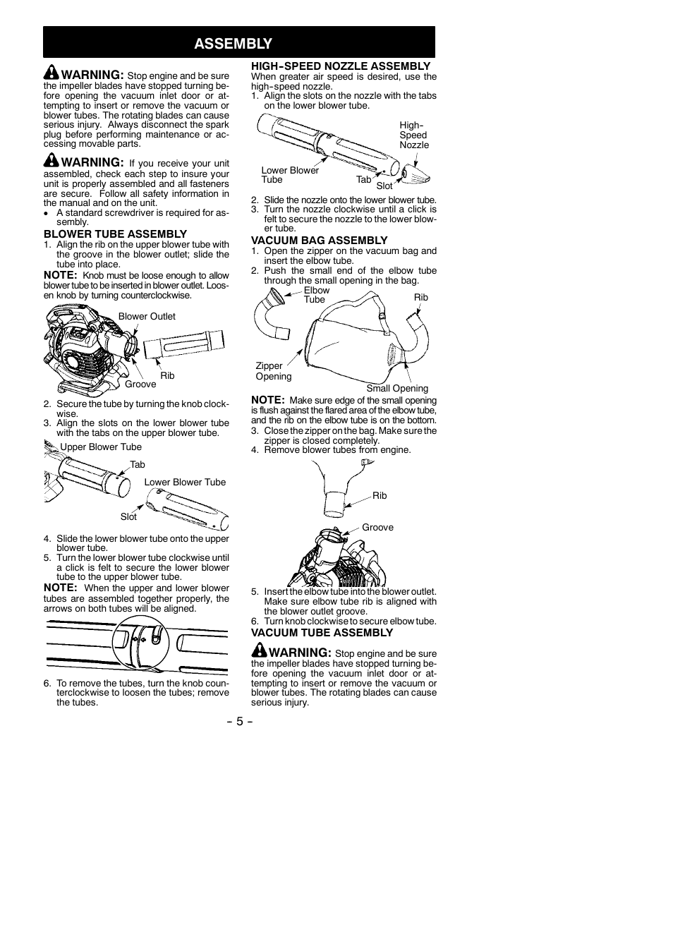 Assembly, Warning | Poulan 115351327 User Manual | Page 5 / 14