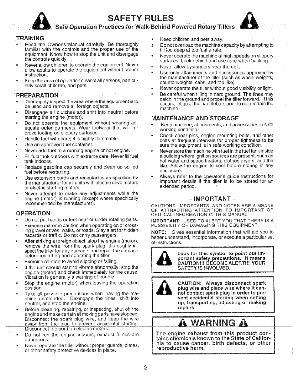 Training, Preparation, Operation | Important, Safety rules, Warning | Poulan 156335 User Manual | Page 2 / 28