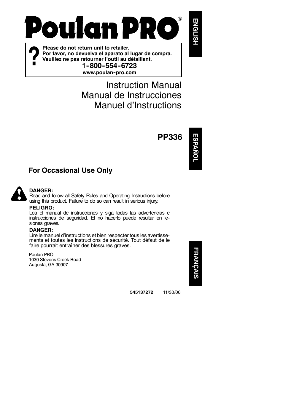 Poulan PP336 User Manual | 20 pages