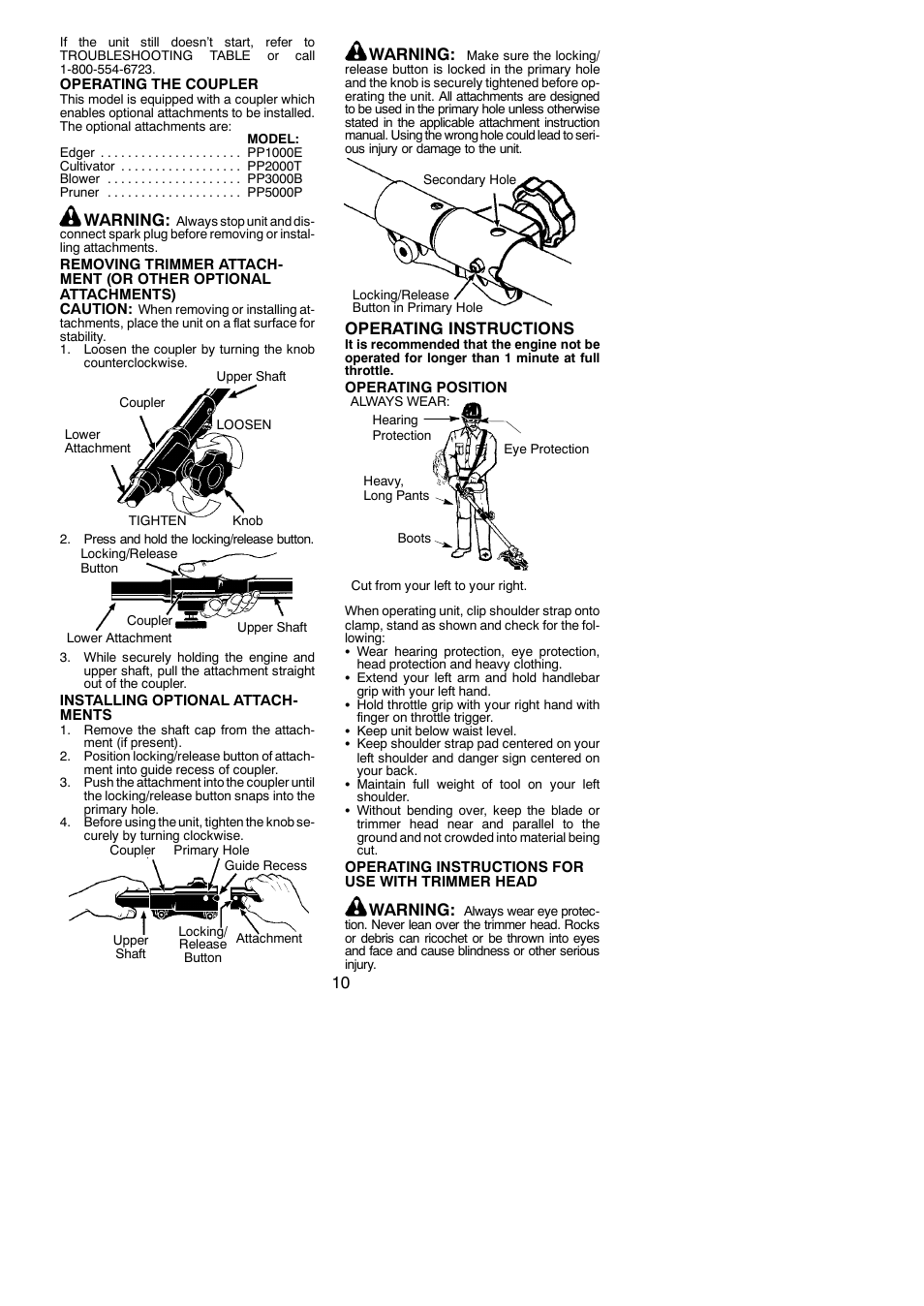 Warning, Operating instructions | Poulan PP336 User Manual | Page 10 / 20