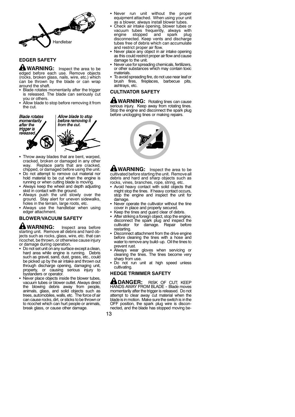 Warning, Danger | Poulan PP336 User Manual | Page 13 / 20