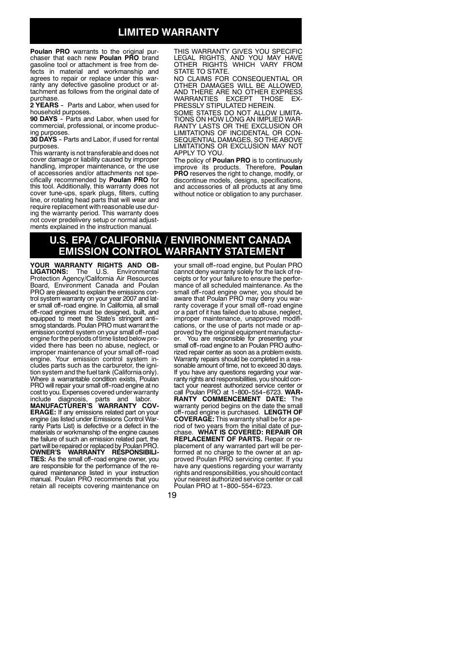 Limited warranty | Poulan PP336 User Manual | Page 19 / 20