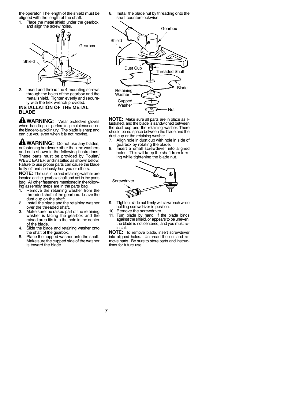 Warning | Poulan PP336 User Manual | Page 7 / 20