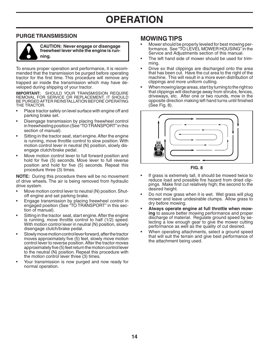 Operation, Mowing tips | Poulan 403444 User Manual | Page 14 / 30