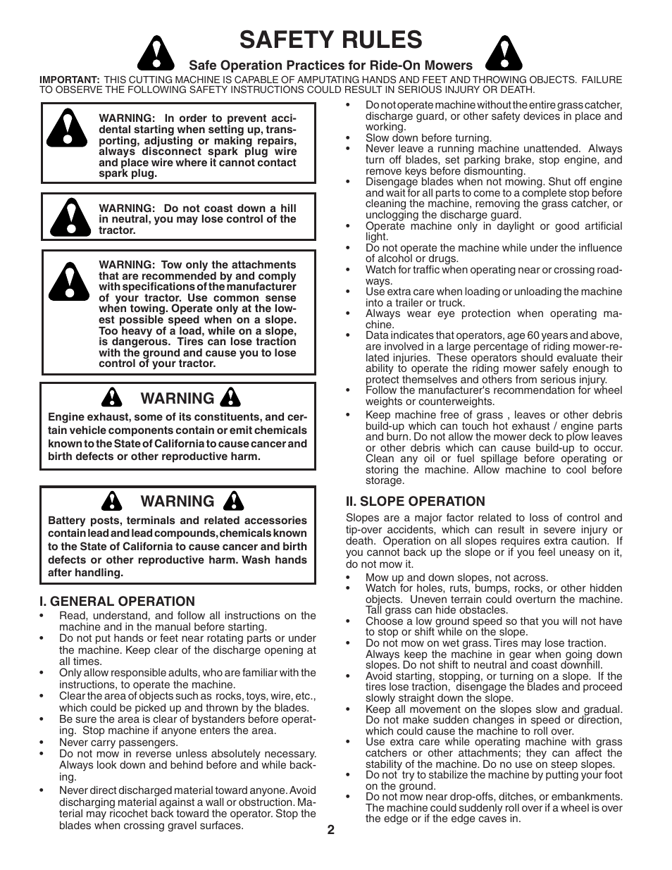 Safety rules, Warning | Poulan 403444 User Manual | Page 2 / 30