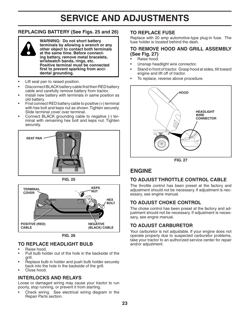 Service and adjustments, Engine | Poulan 403444 User Manual | Page 23 / 30