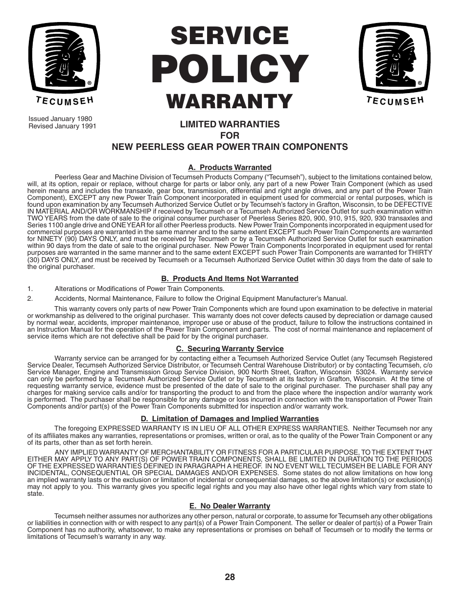 Policy, Service, Warranty | Poulan 403444 User Manual | Page 28 / 30