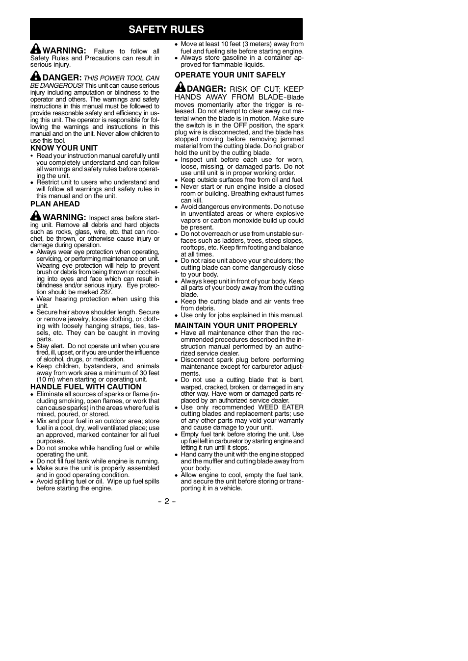 Safety rules, Warning, Danger | Poulan GHT195 User Manual | Page 2 / 11
