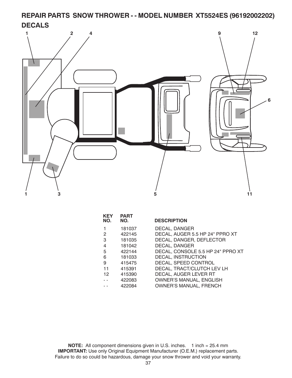 Poulan 422083 User Manual | Page 37 / 40