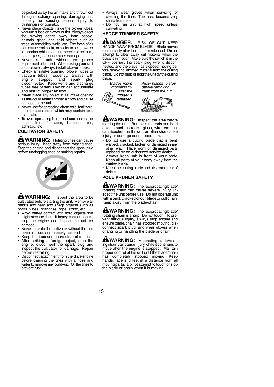 Warning, Danger | Poulan PP325 User Manual | Page 13 / 20