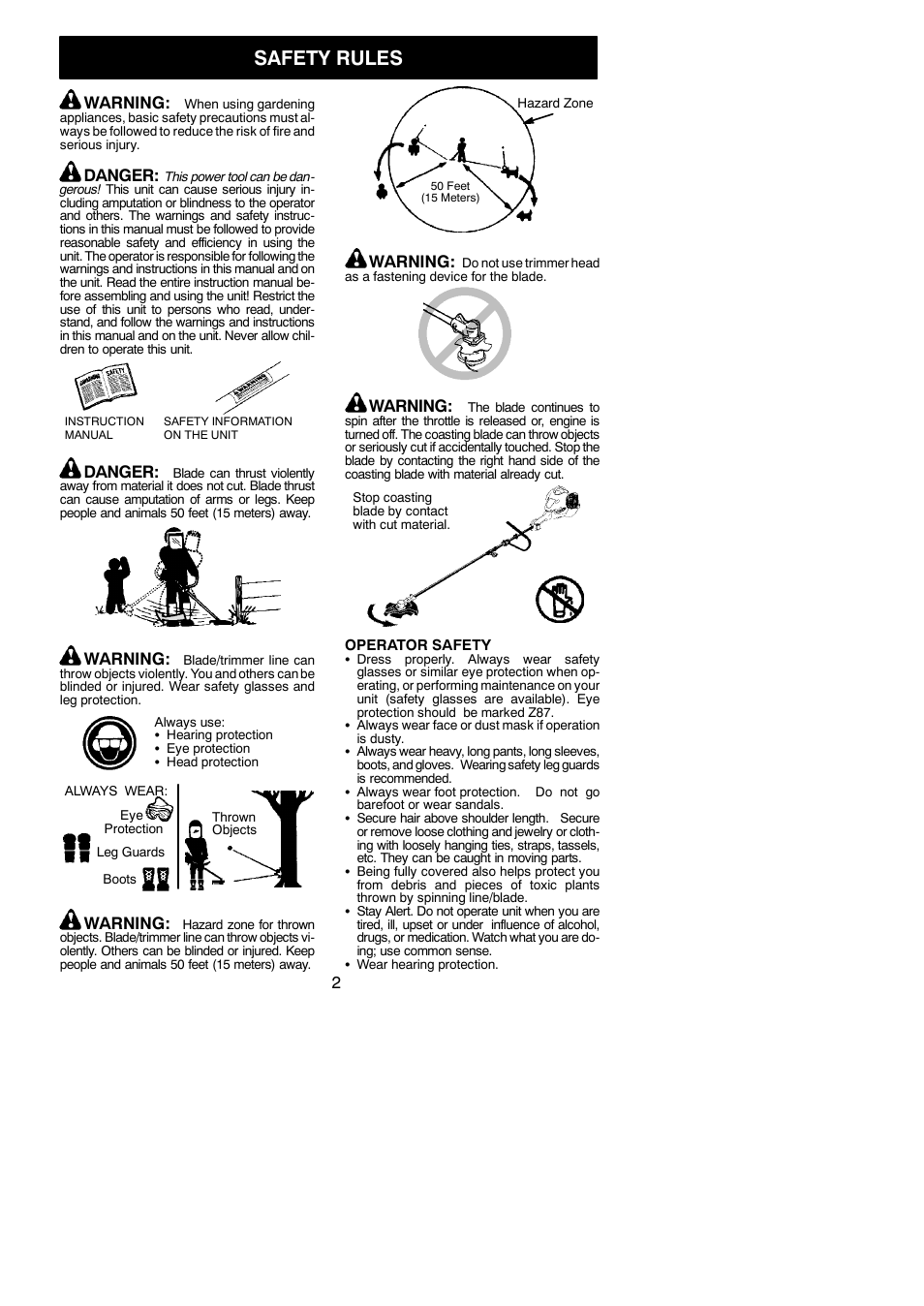 Safety rules, Warning, Danger | Poulan PP325 User Manual | Page 2 / 20