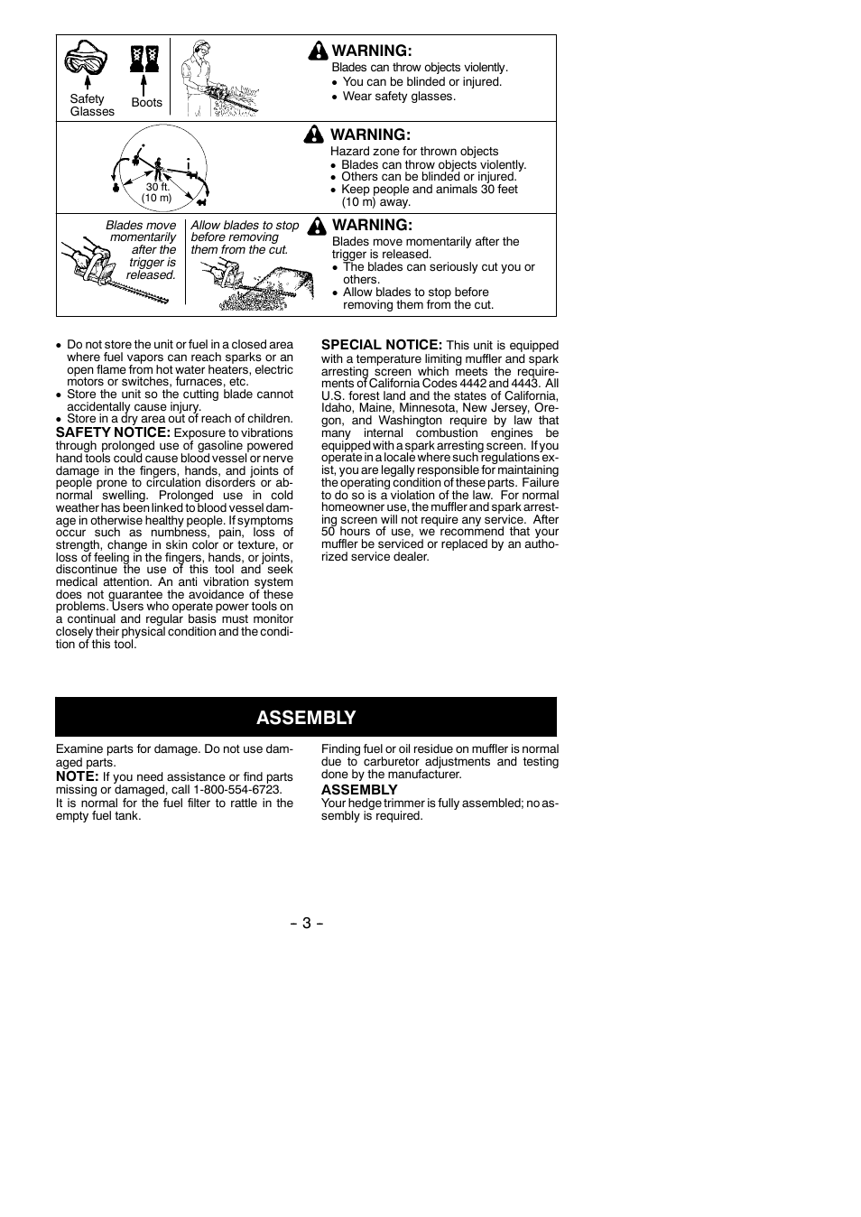 Assembly, Warning | Poulan GHT 225 User Manual | Page 3 / 10