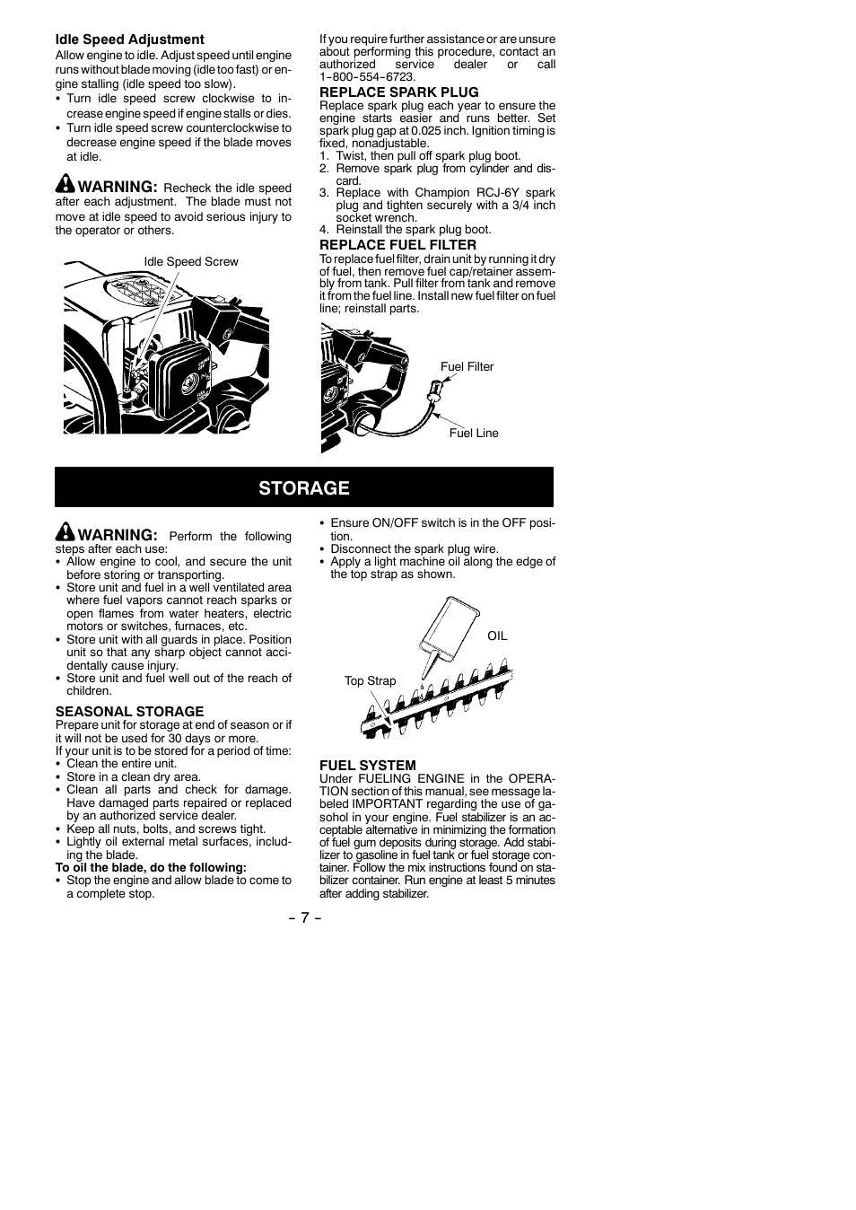 Storage, Warning | Poulan GHT 225 User Manual | Page 7 / 10