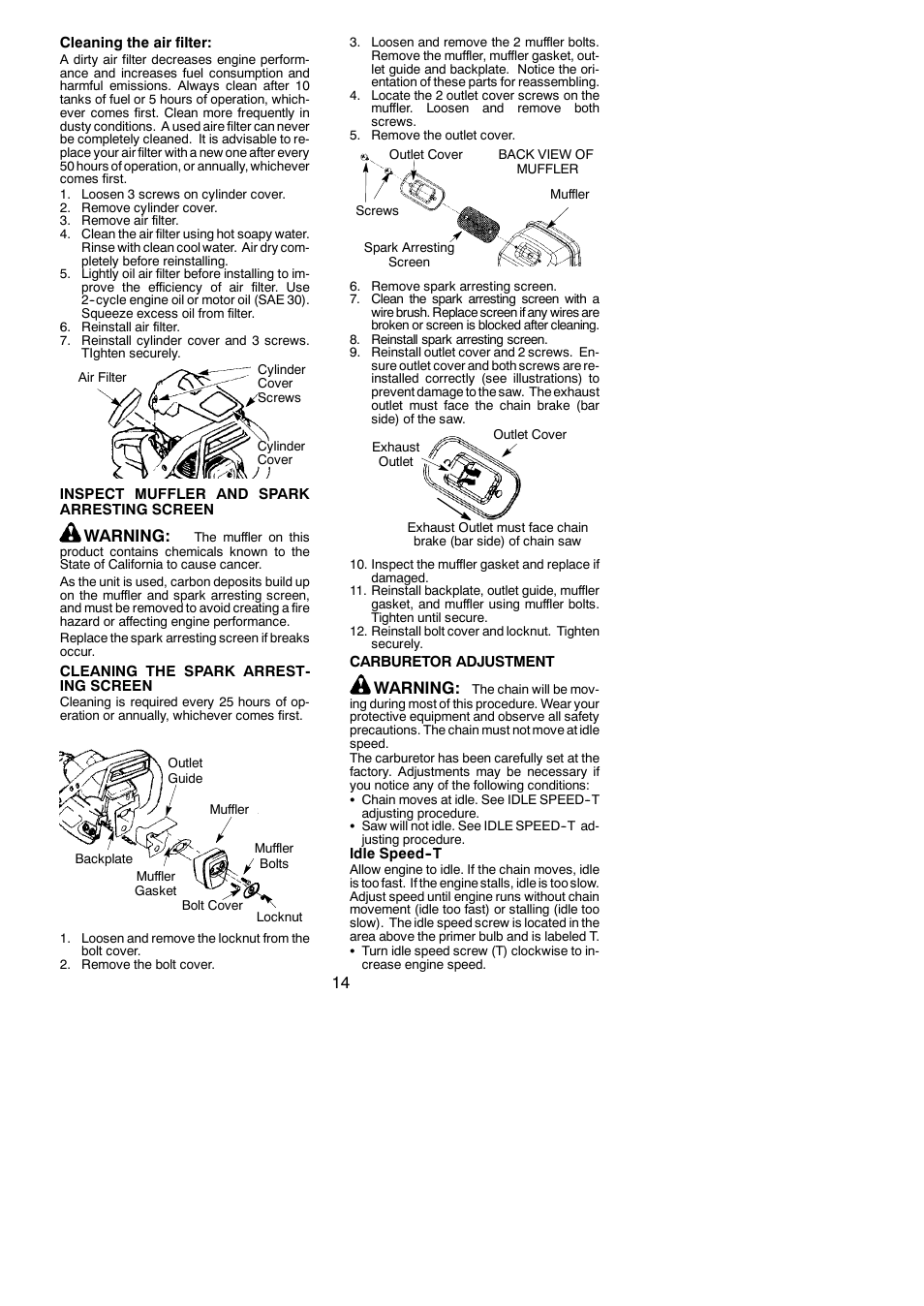 Warning | Poulan 545123649 User Manual | Page 14 / 18