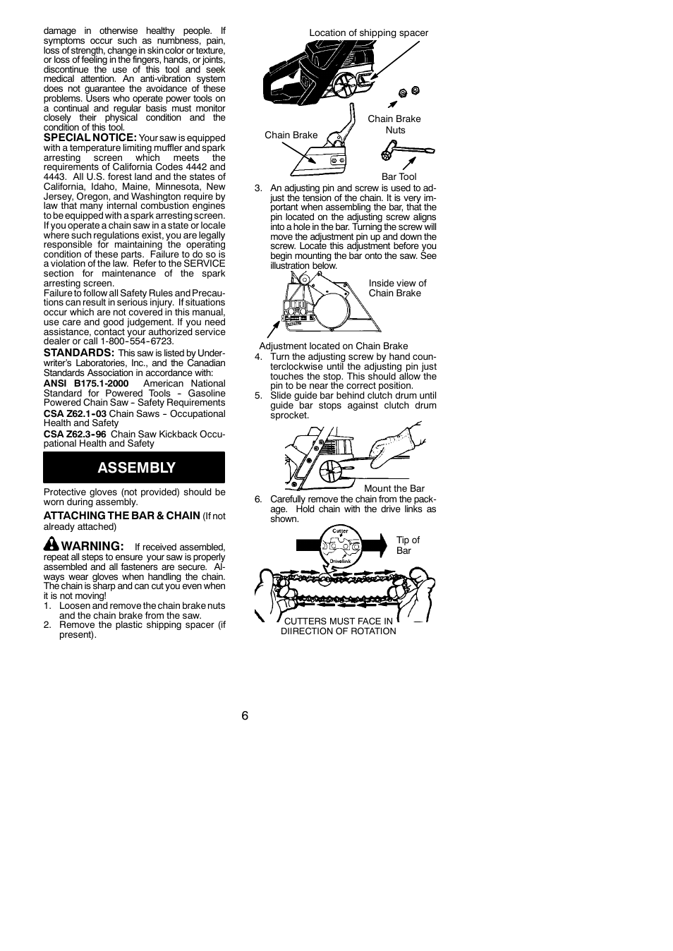 Assembly, Warning | Poulan 545123649 User Manual | Page 6 / 18