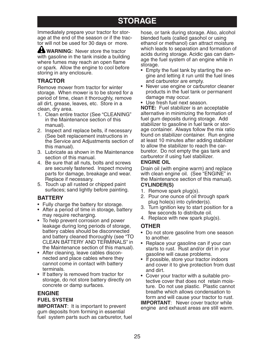 Storage | Poulan 193008 User Manual | Page 25 / 29